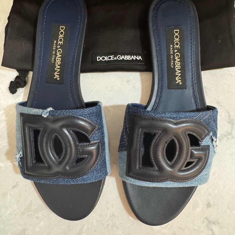 Dolce & Gabbana Denim and Navy Slide Sandals